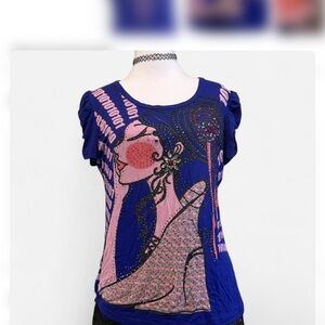 Artistic Blue and Pink Graphic Women's Top